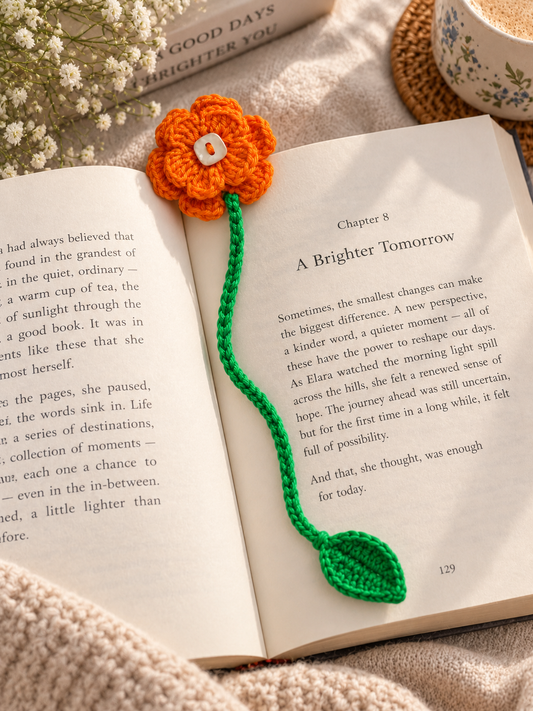 Marigold Bloom Crochet Bookmark