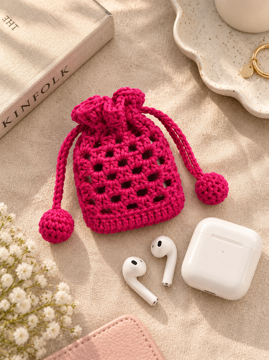 Bloom Drawstring Crochet Pouch