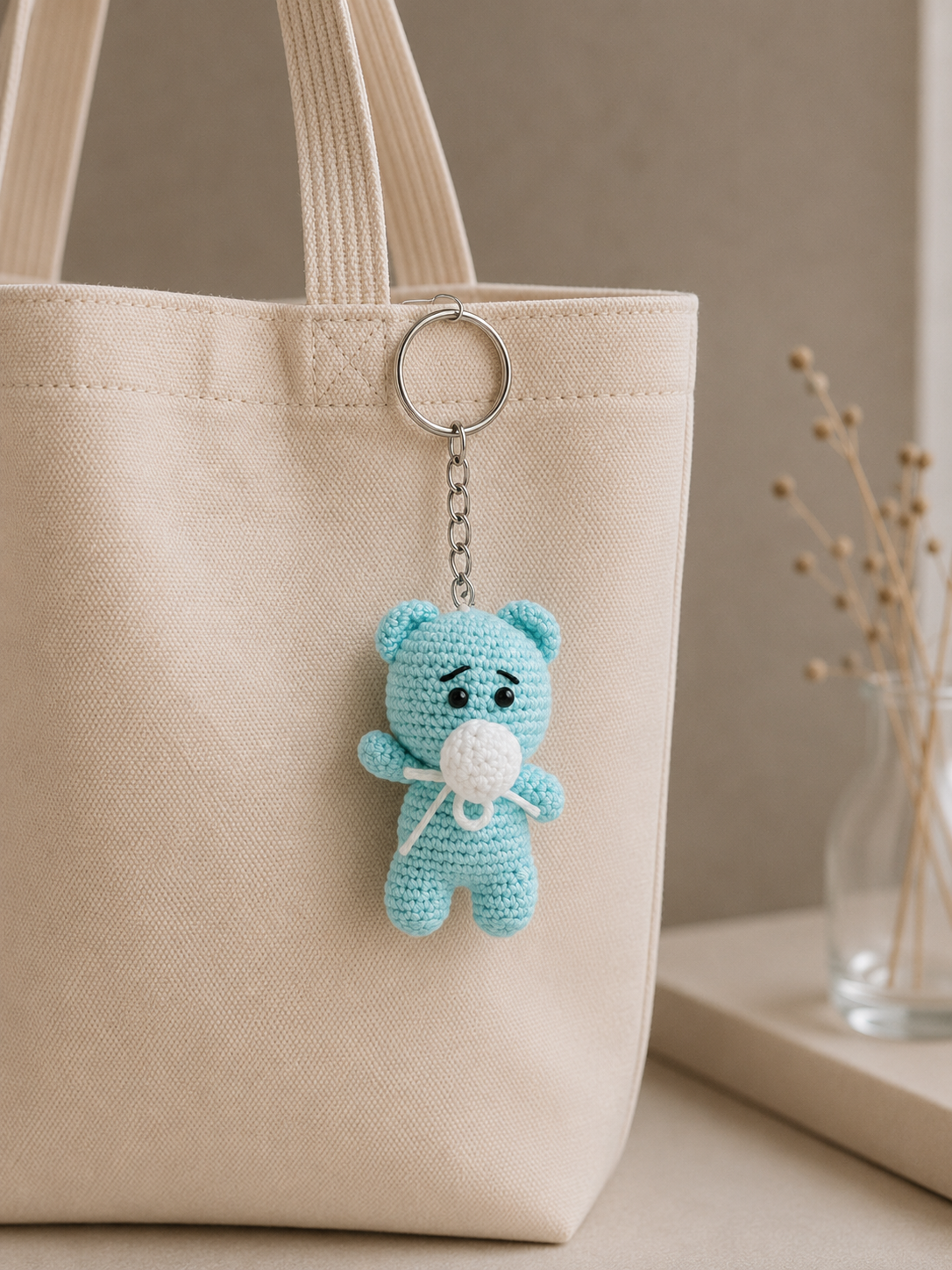Handmade Crochet Teddy Bear Keychain