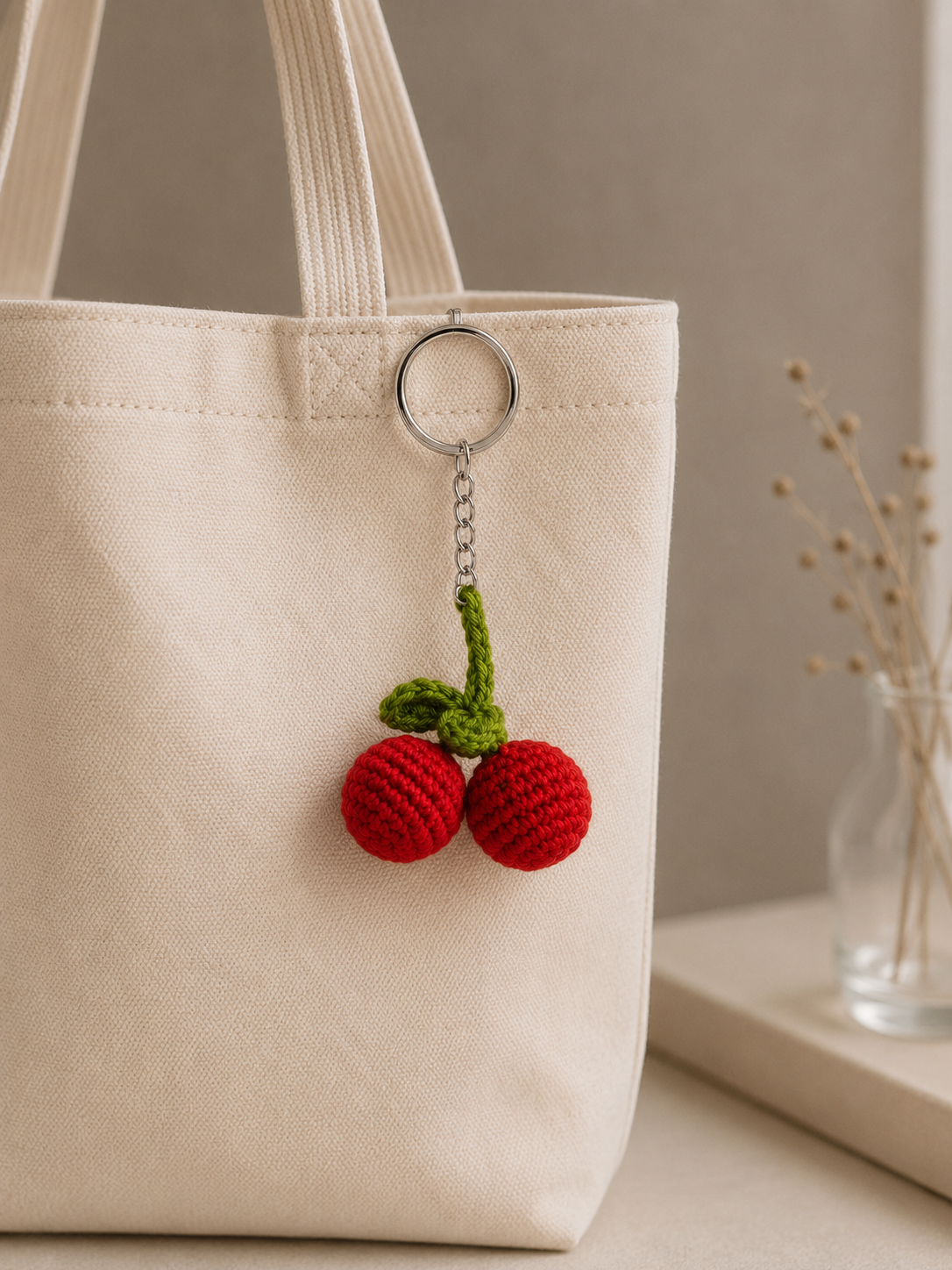 Handmade Crochet Cherry Keychain