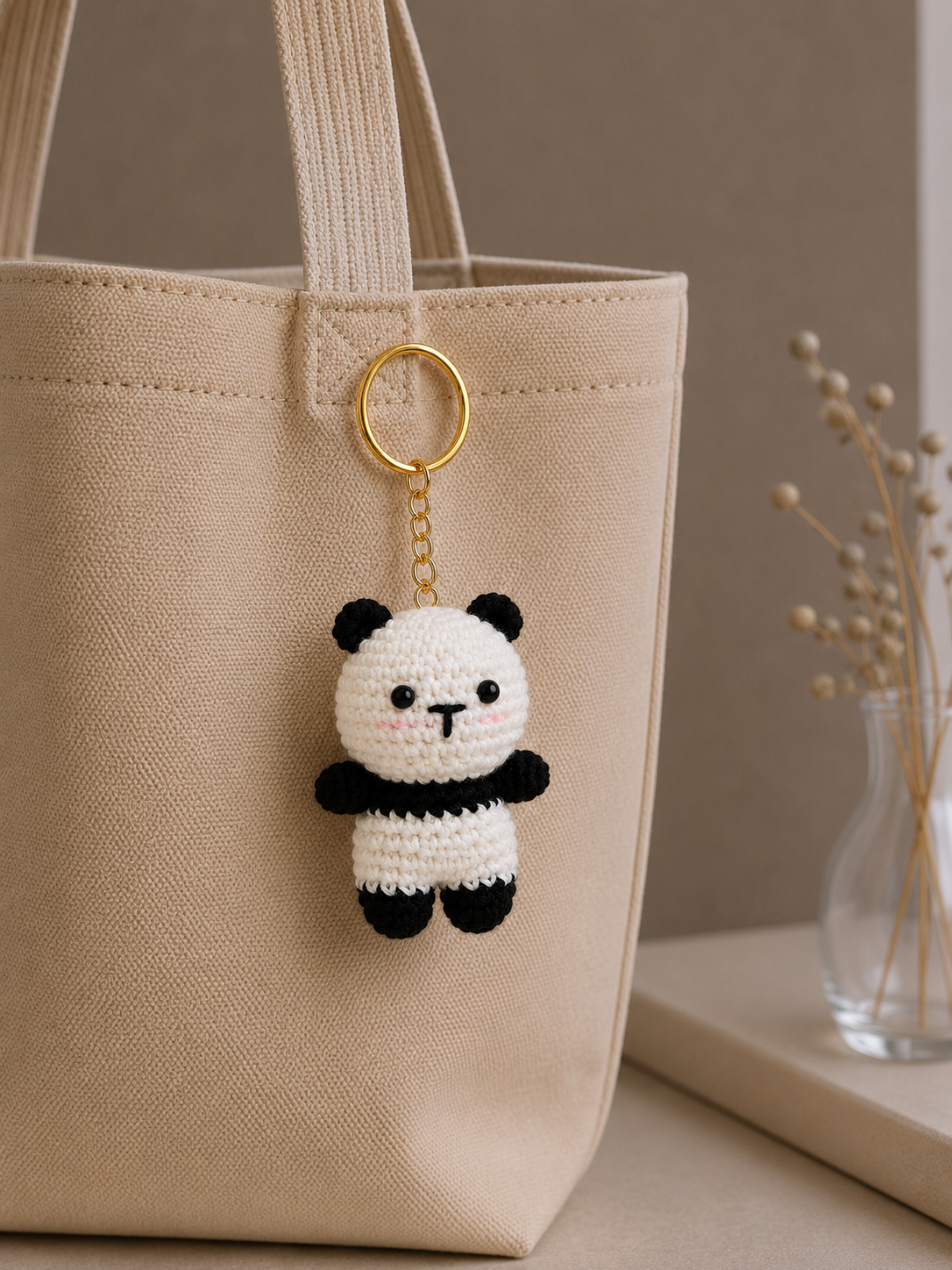 Handmade Crochet Classic Panda Keychain