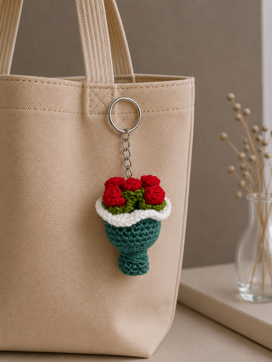 Handmade Crochet Mini Bouquet Keychain