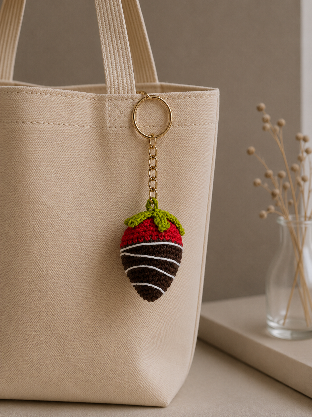 Handmade Crochet Chocolate Dipped Strawberry Keychain