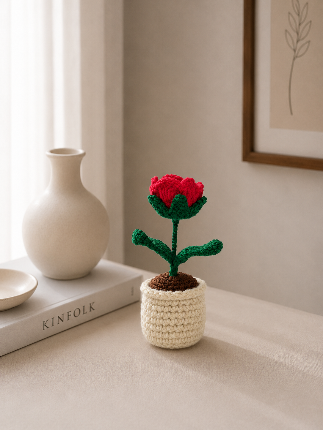 Handmade Crochet Carnation Flower Pot
