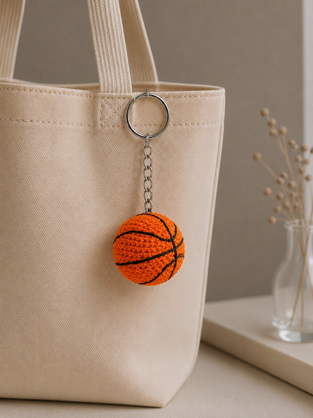Handmade Crochet Basketball Keychain