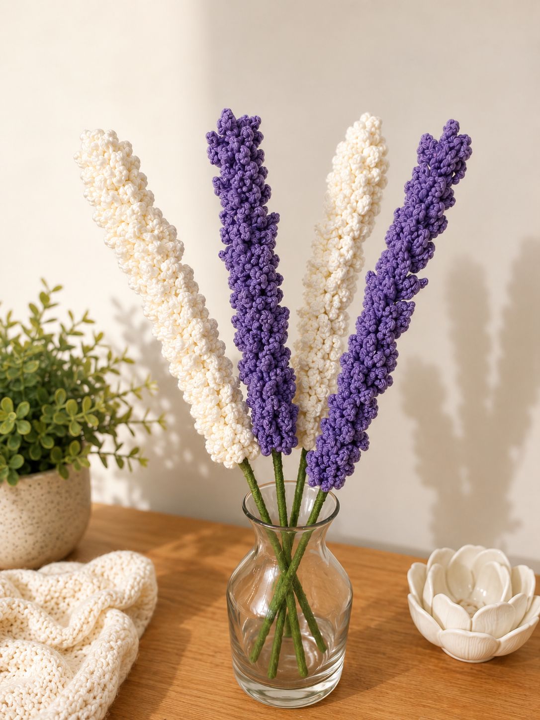 Handmade Lavender & White Crochet Flower Sticks