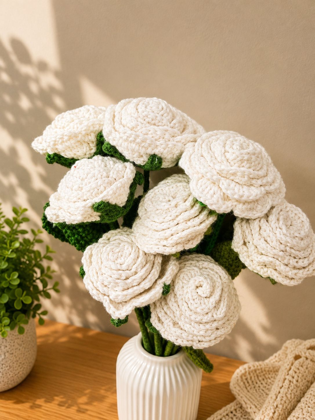 Handmade White Rose Crochet Flowers