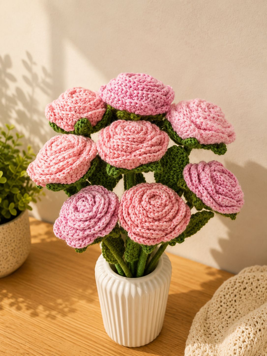Handmade Pink Rose Crochet Flowers