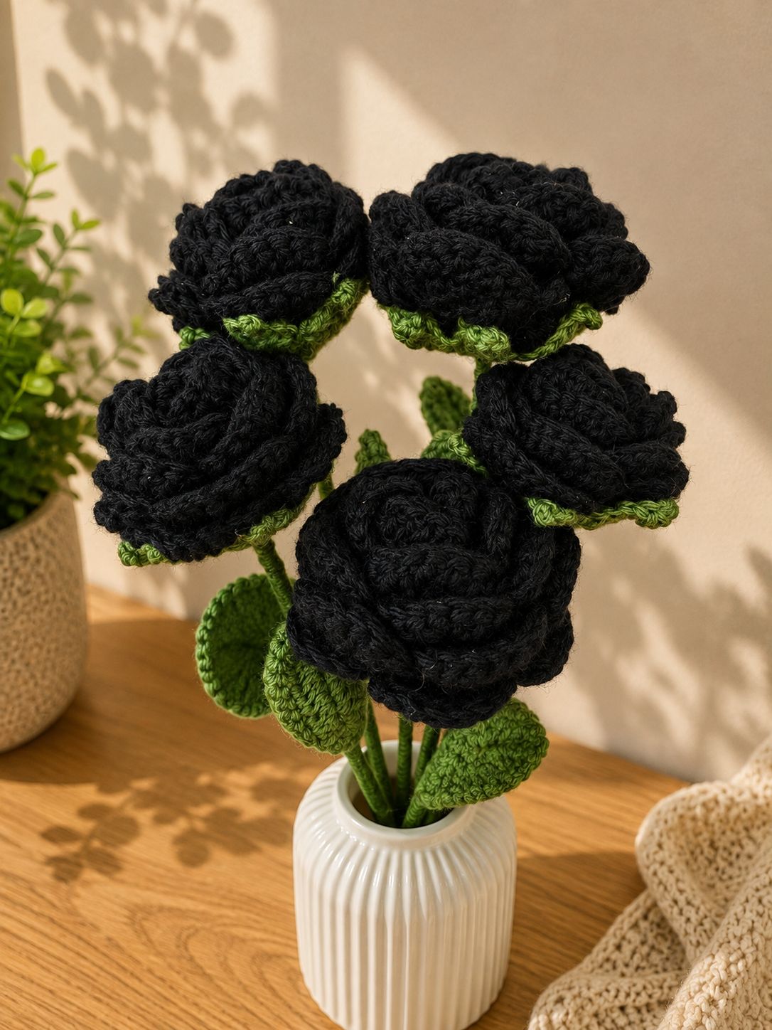 Handmade Black Rose Crochet Flowers
