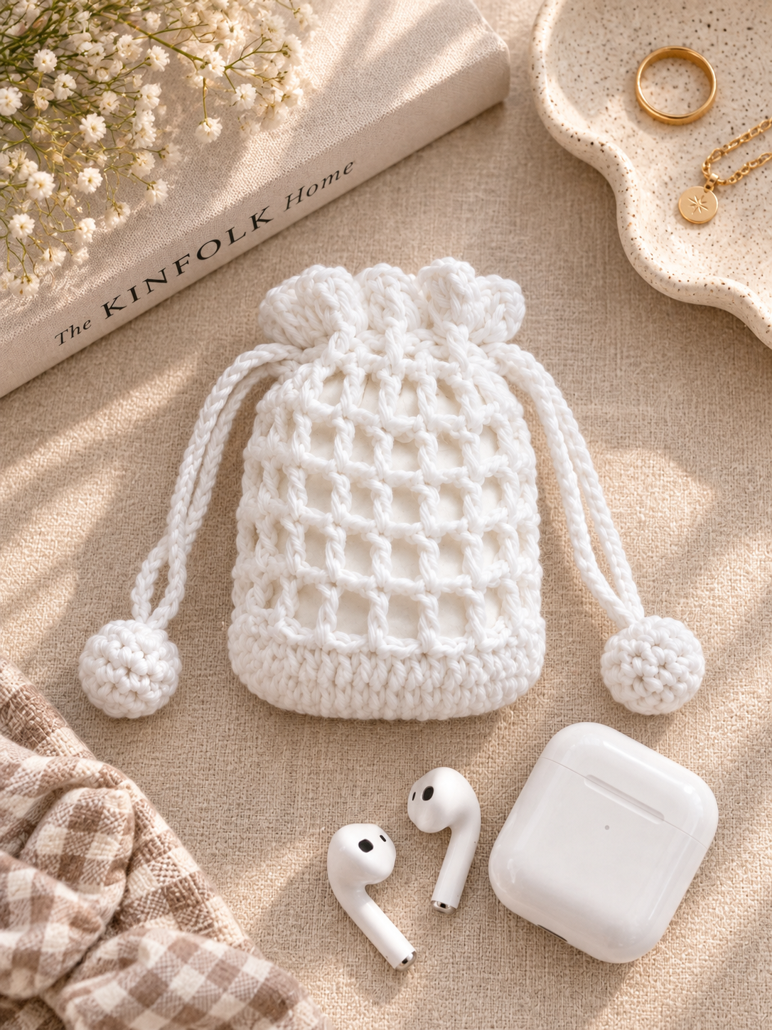 Bloom Drawstring Crochet Pouch