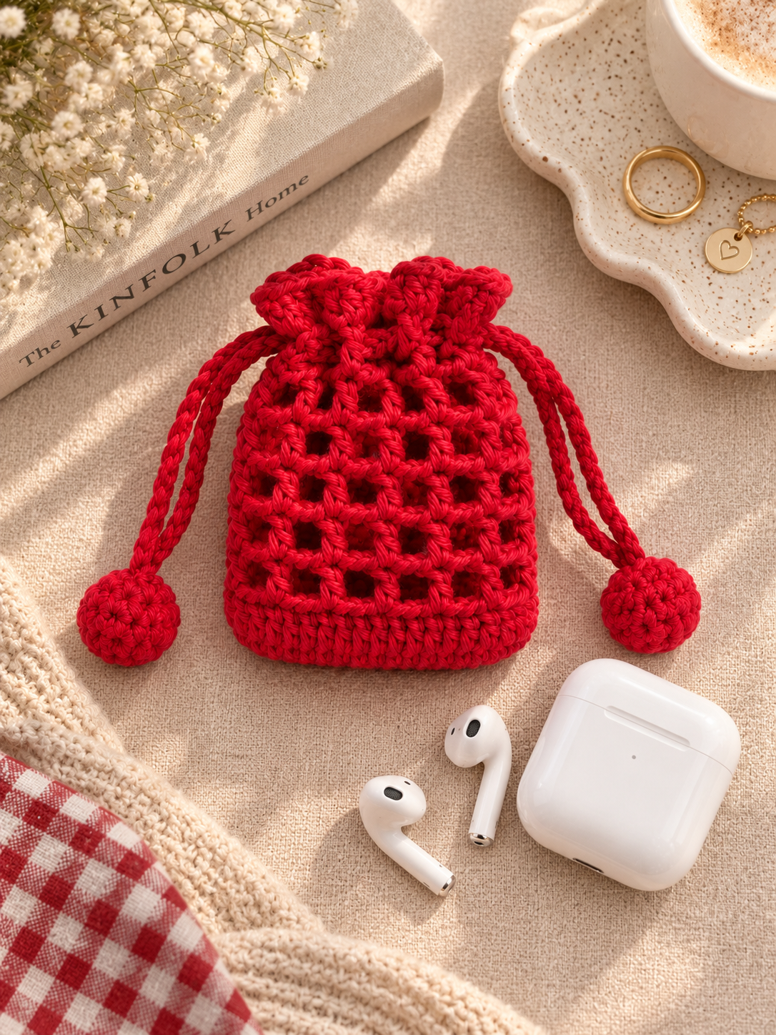 Bloom Drawstring Crochet Pouch