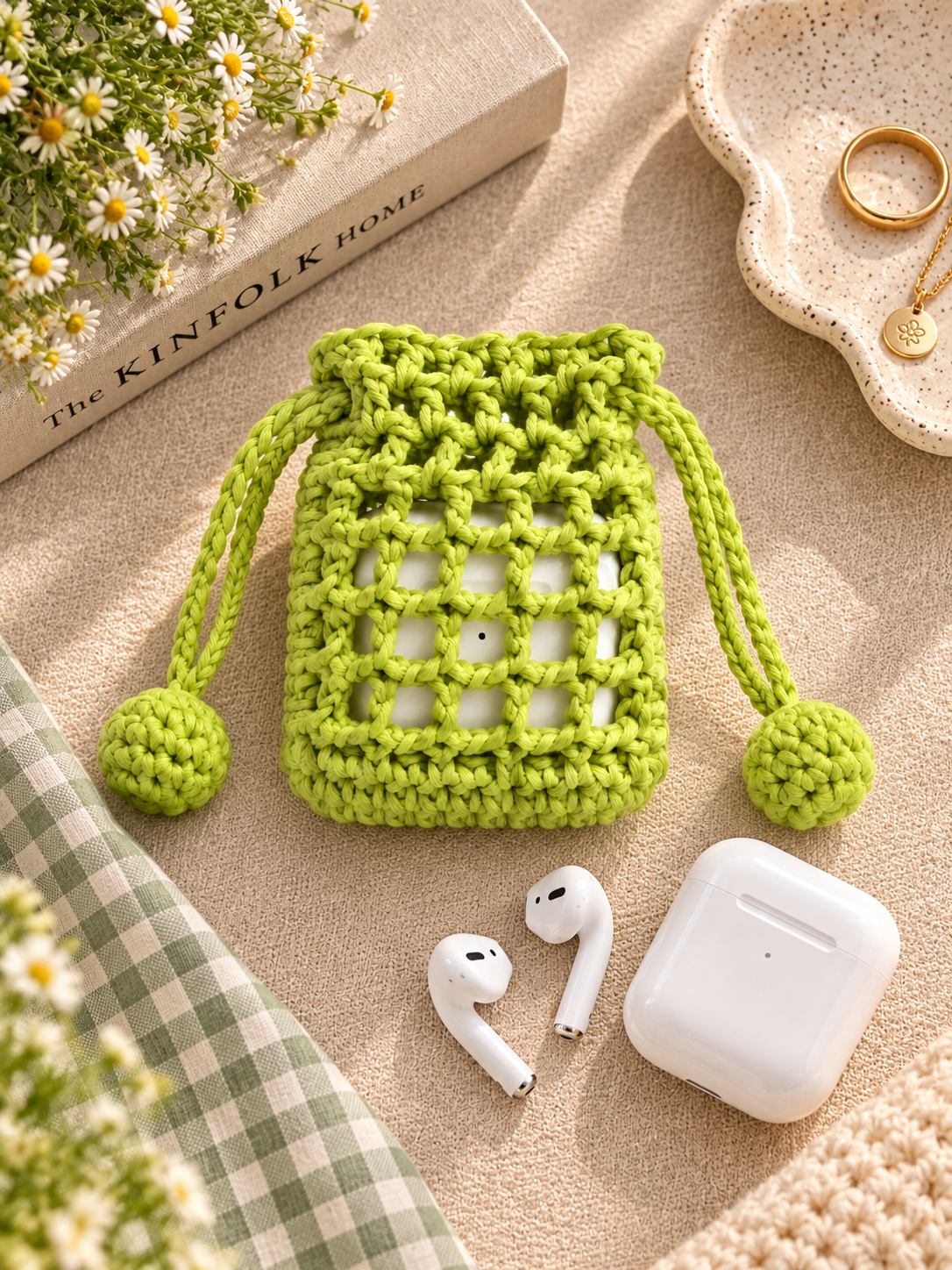Bloom Drawstring Crochet Pouch