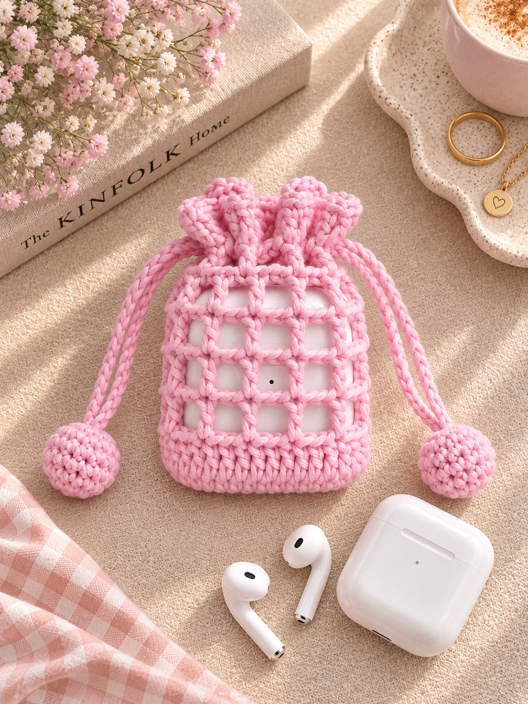 Bloom Drawstring Crochet Pouch