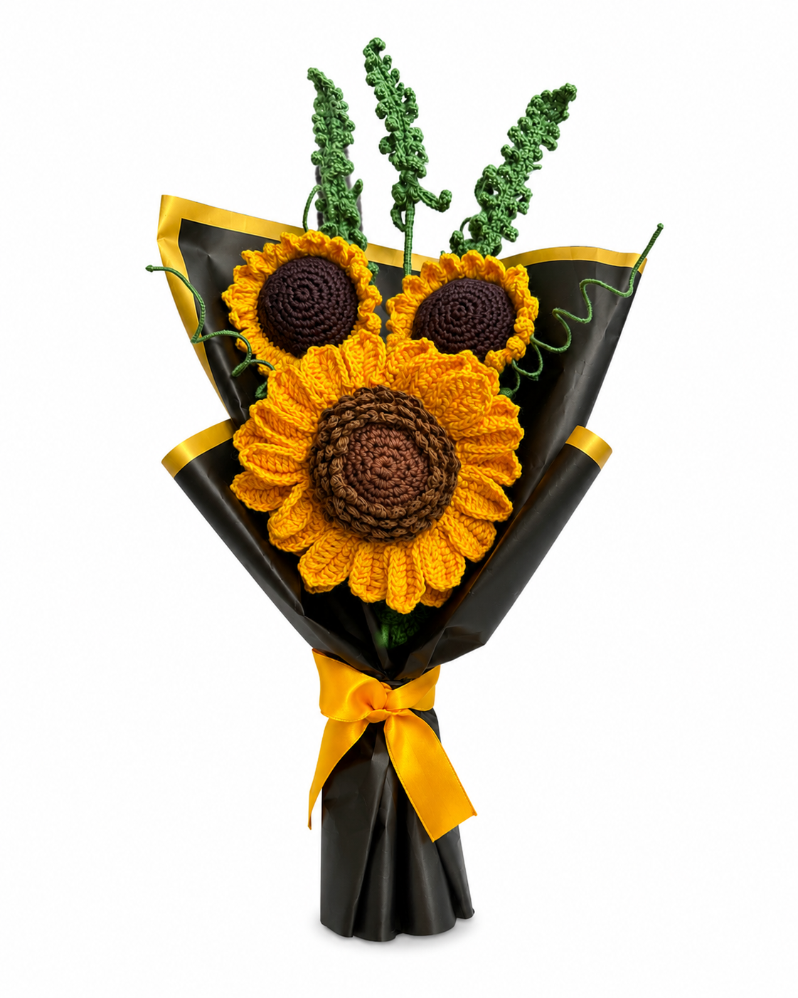 Handmade Crochet Three Sunflower Bouquet