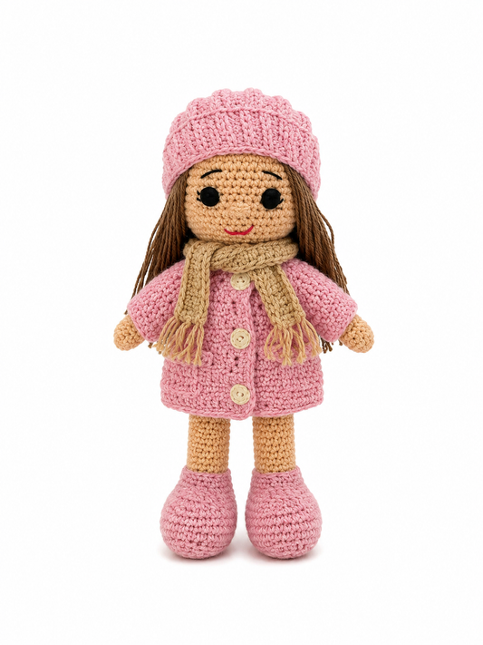 Handmade Crochet Winter Girl Doll - Pink