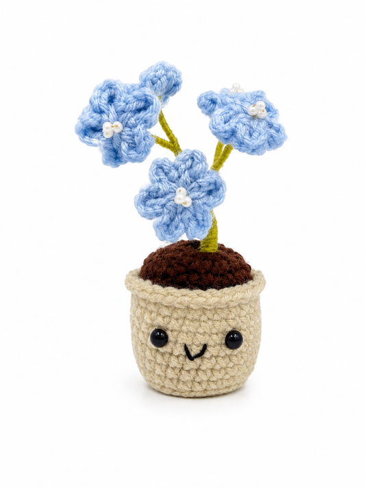 Handmade Crochet Myosotis (Forget-Me-Not) Flower Pot
