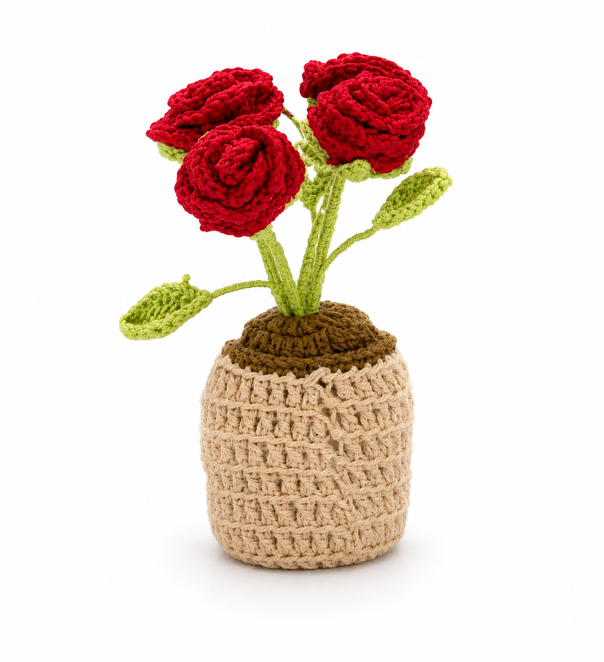 Handmade Crochet Rose Flower Pot