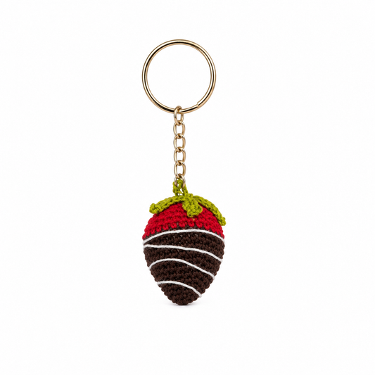 Handmade Crochet Chocolate Dipped Strawberry Keychain