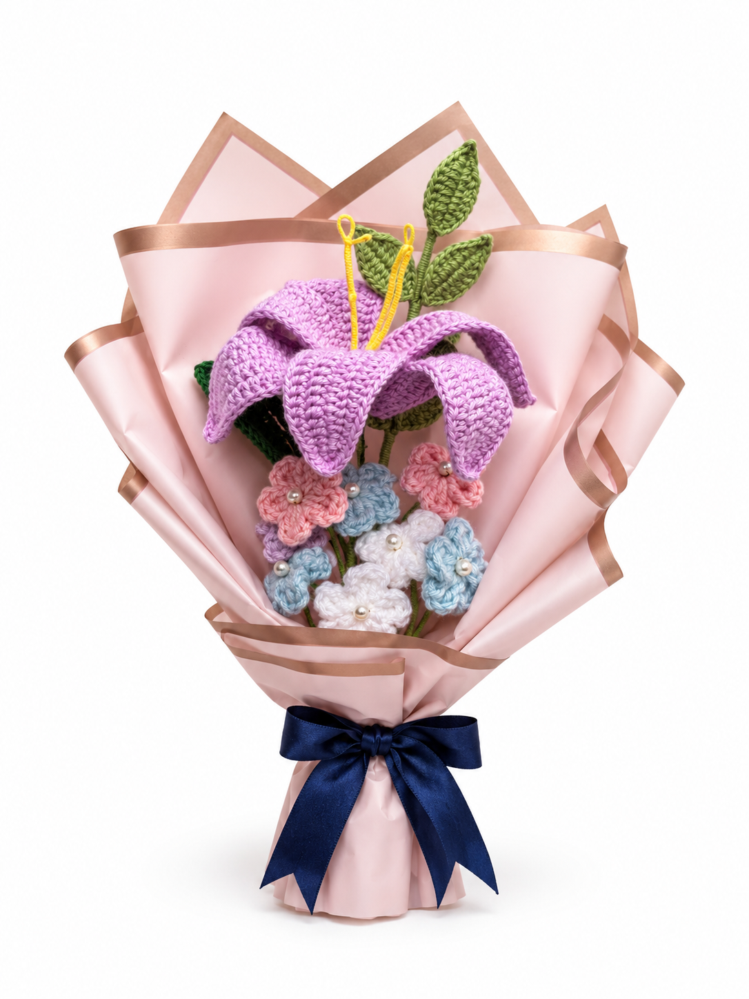 Handmade Crochet Lily & Forget-Me-Not Bouquet