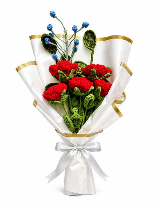 Handmade Crochet Red Carnation Bouquet