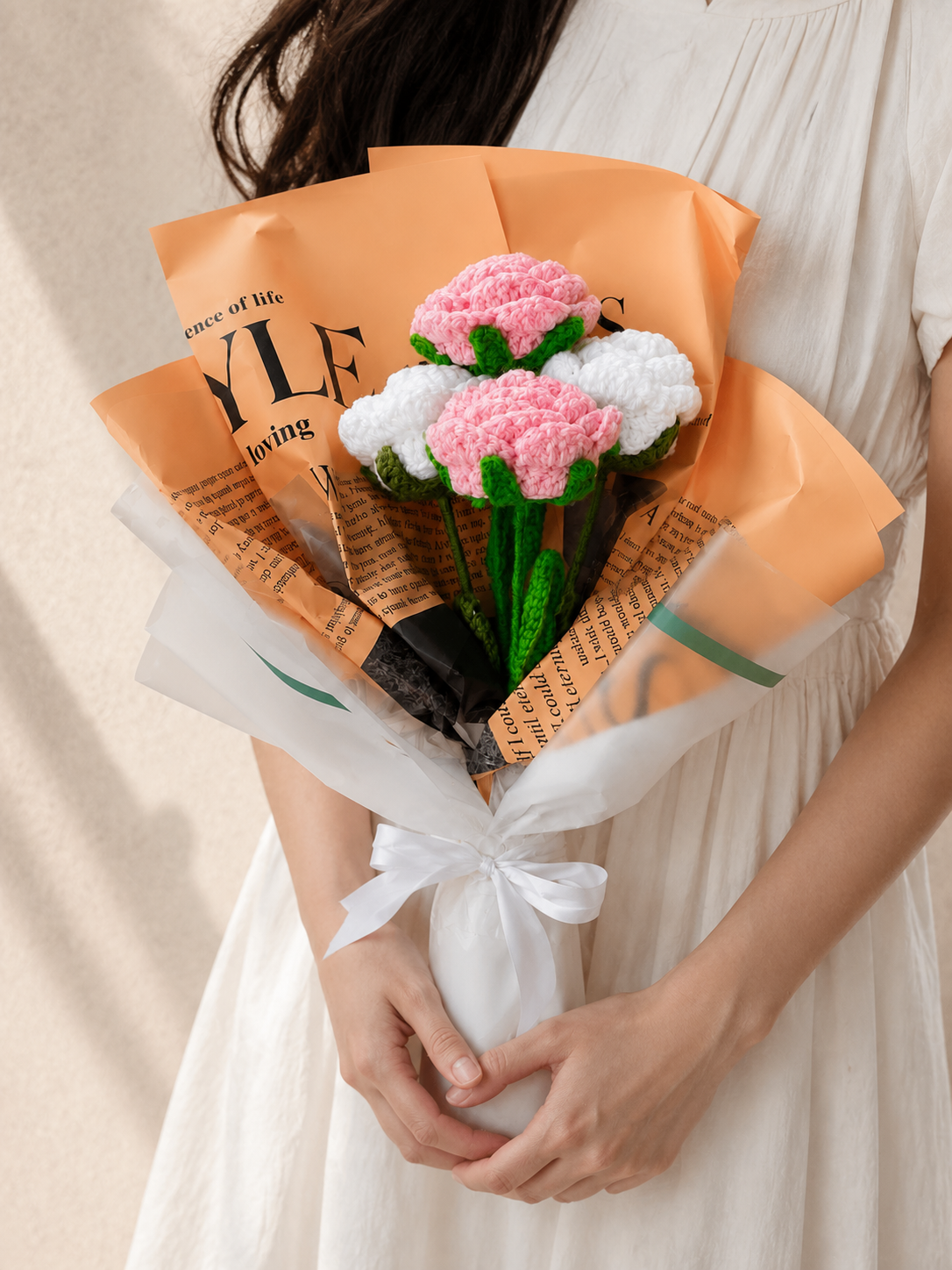 Handmade Crochet Mini Carnation Bouquet