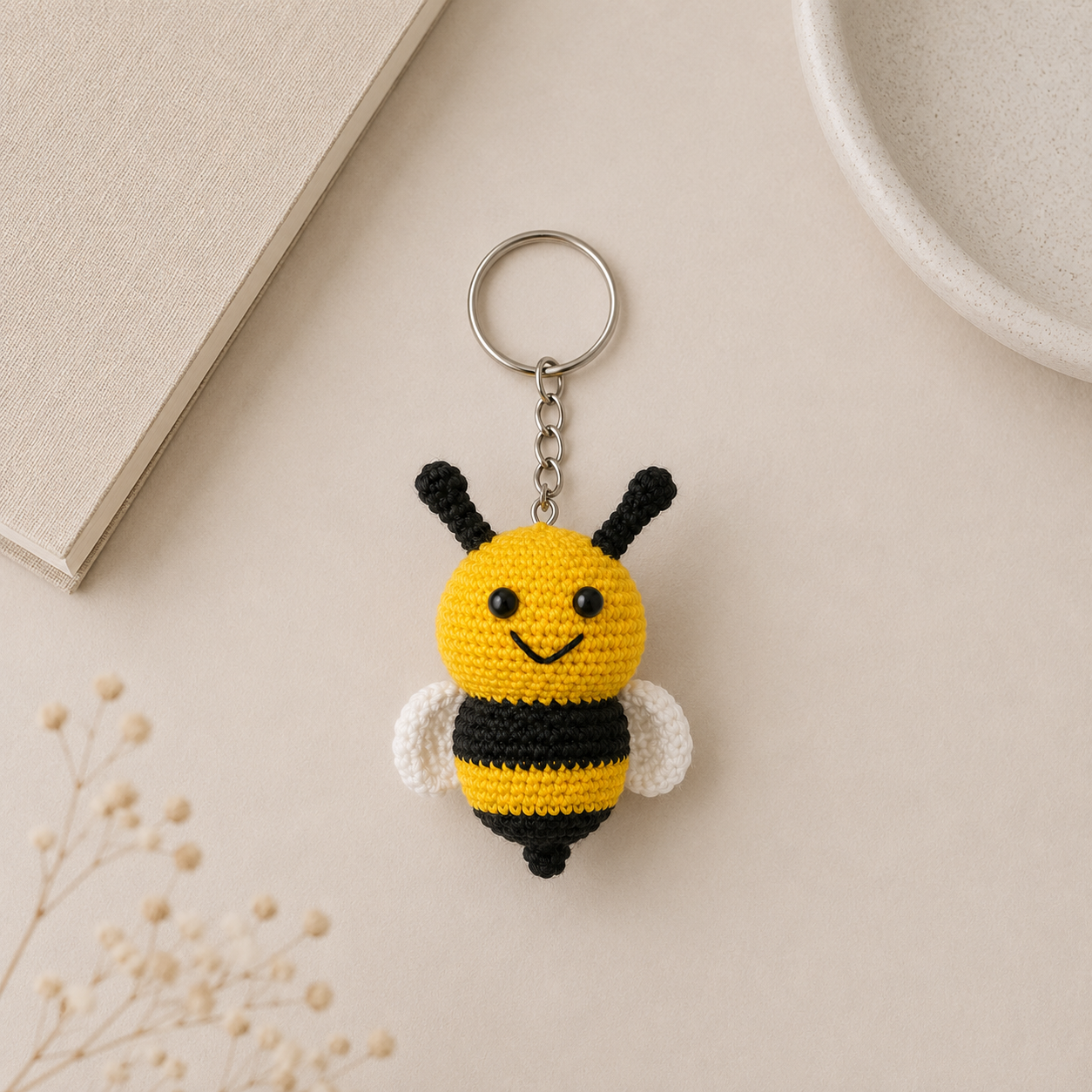 Handmade Crochet Honey Bee Keychain