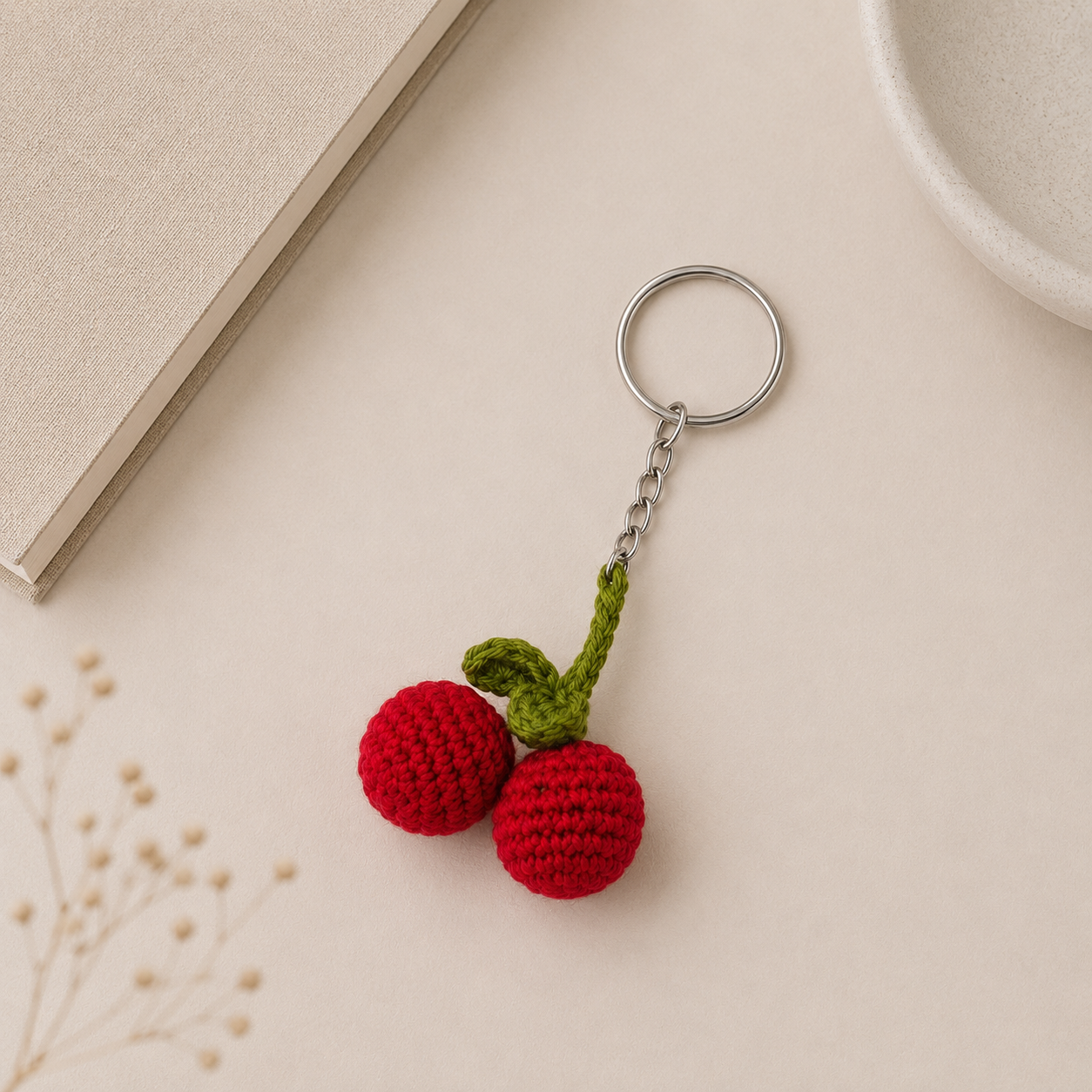 Handmade Crochet Cherry Keychain