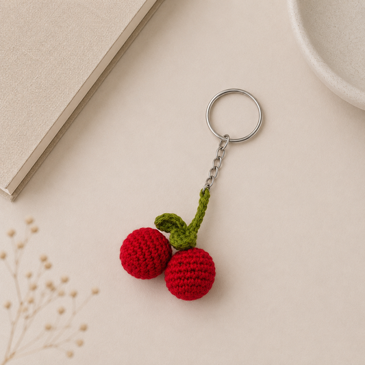 Handmade Crochet Cherry Keychain