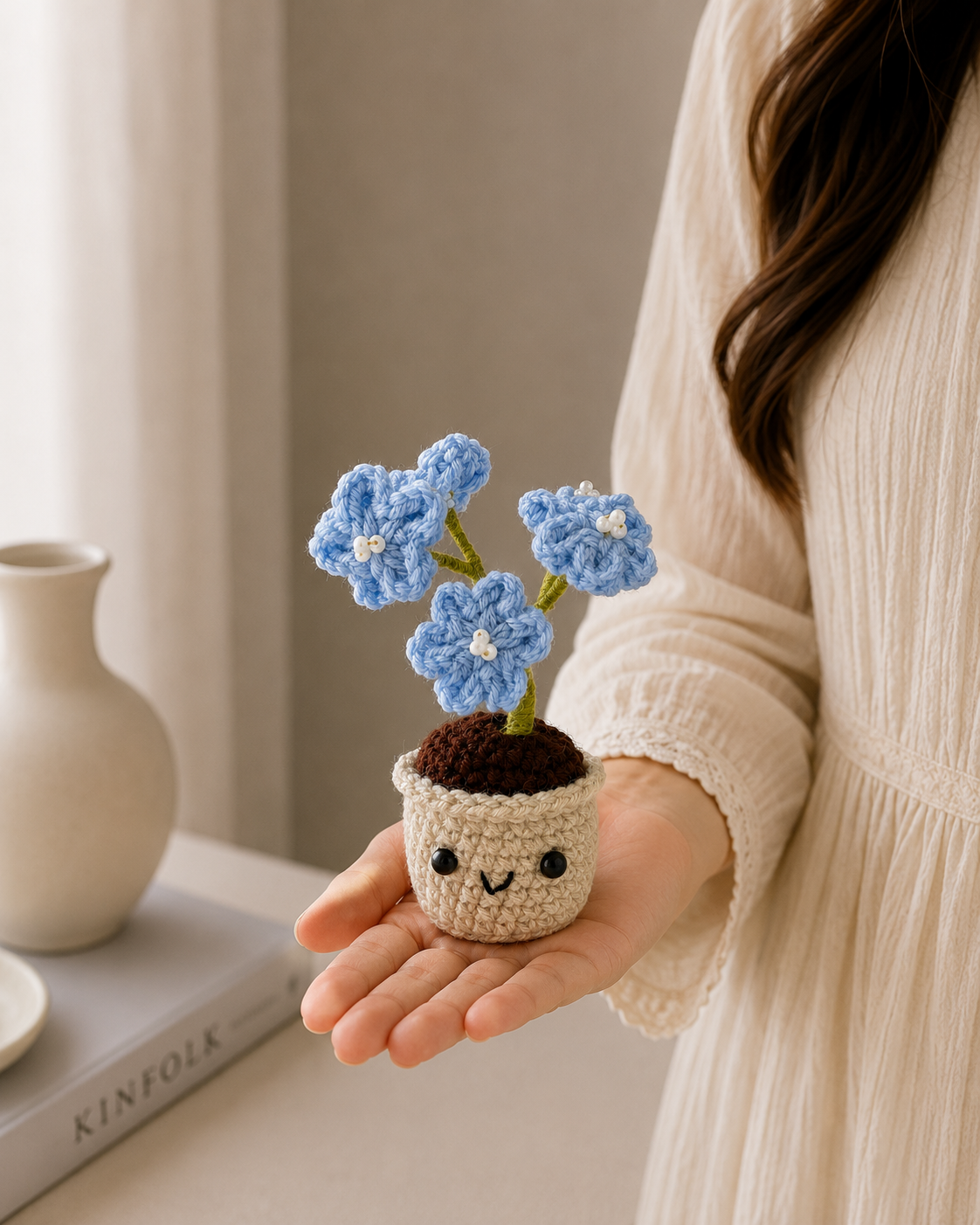 Handmade Crochet Myosotis (Forget-Me-Not) Flower Pot