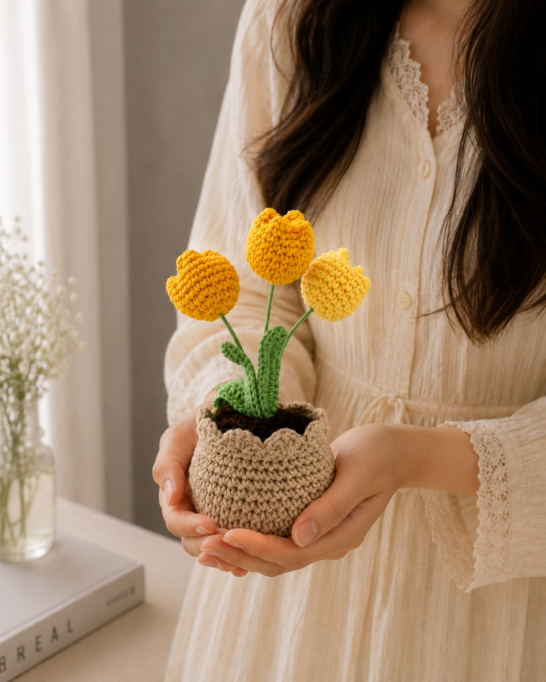 Handmade Crochet Tulip Flower Pot