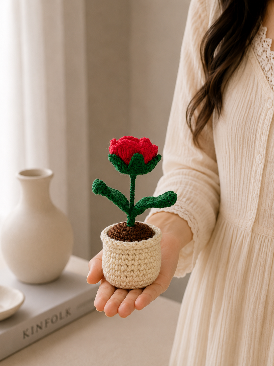 Handmade Crochet Carnation Flower Pot