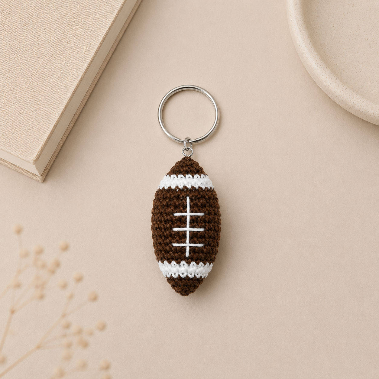 Handmade Crochet Rugby Ball Keychain