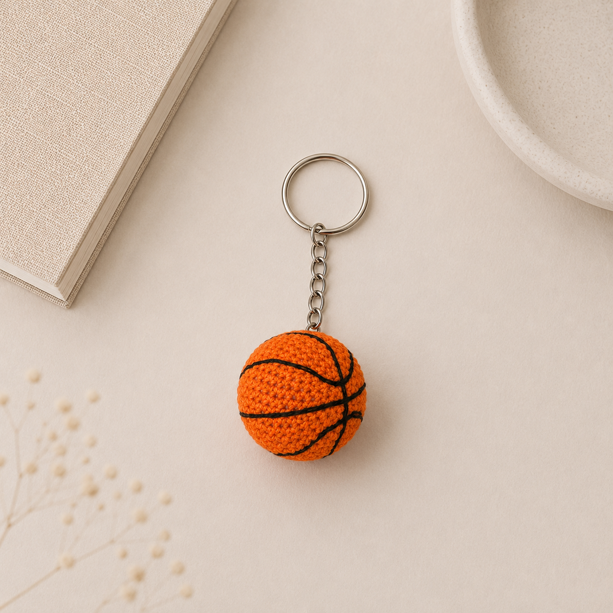 Handmade Crochet Basketball Keychain
