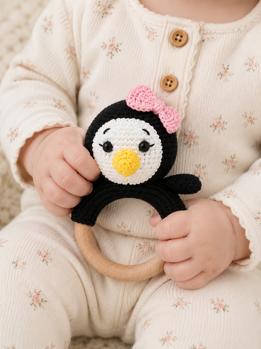 Handmade Crochet Penguin Teether