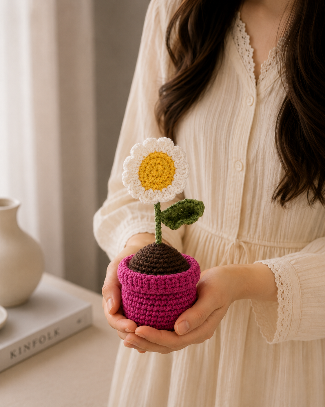 Handmade Crochet Daisy Flower Pot