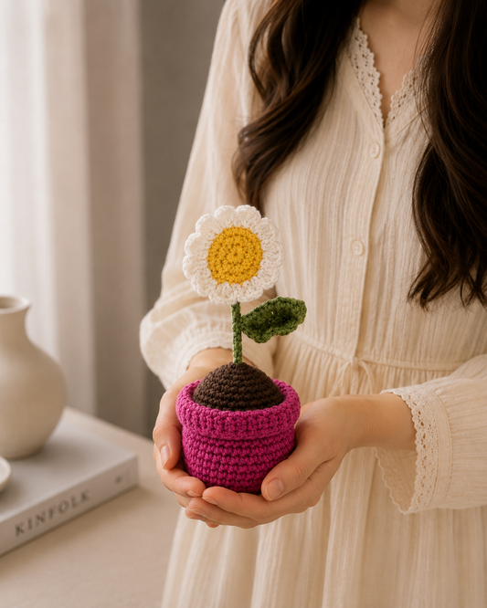 Handmade Crochet Daisy Flower Pot
