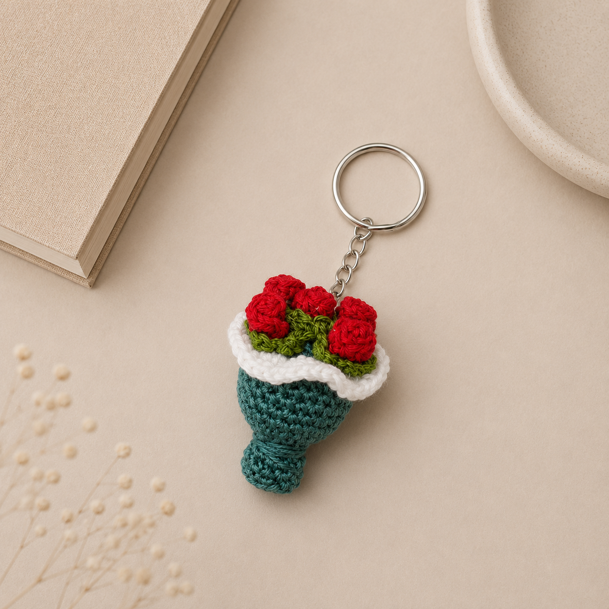 Handmade Crochet Mini Bouquet Keychain