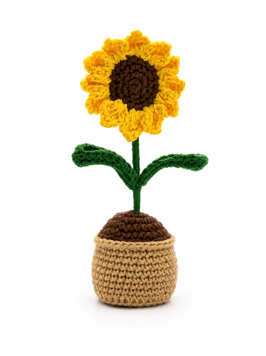 Handmade Crochet Sunflower Flower Pot