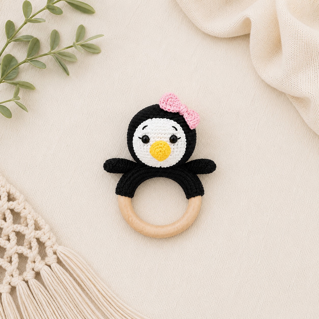 Handmade Crochet Penguin Teether