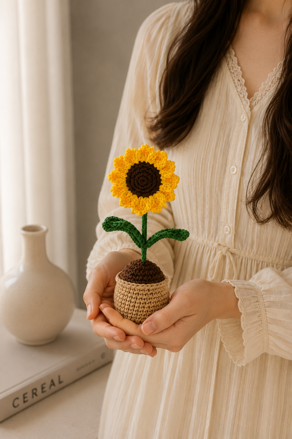 Handmade Crochet Sunflower Flower Pot