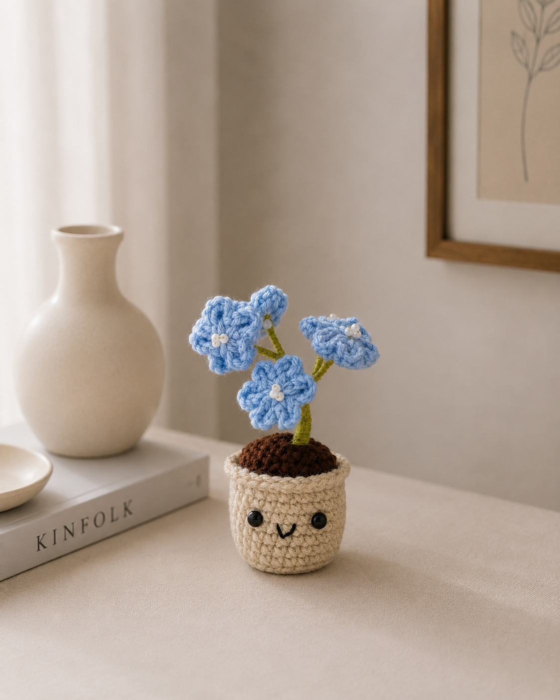 Handmade Crochet Myosotis (Forget-Me-Not) Flower Pot