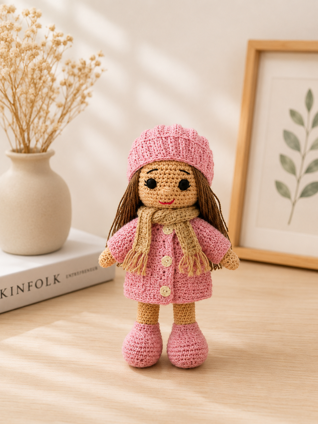 Handmade Crochet Winter Girl Doll - Pink