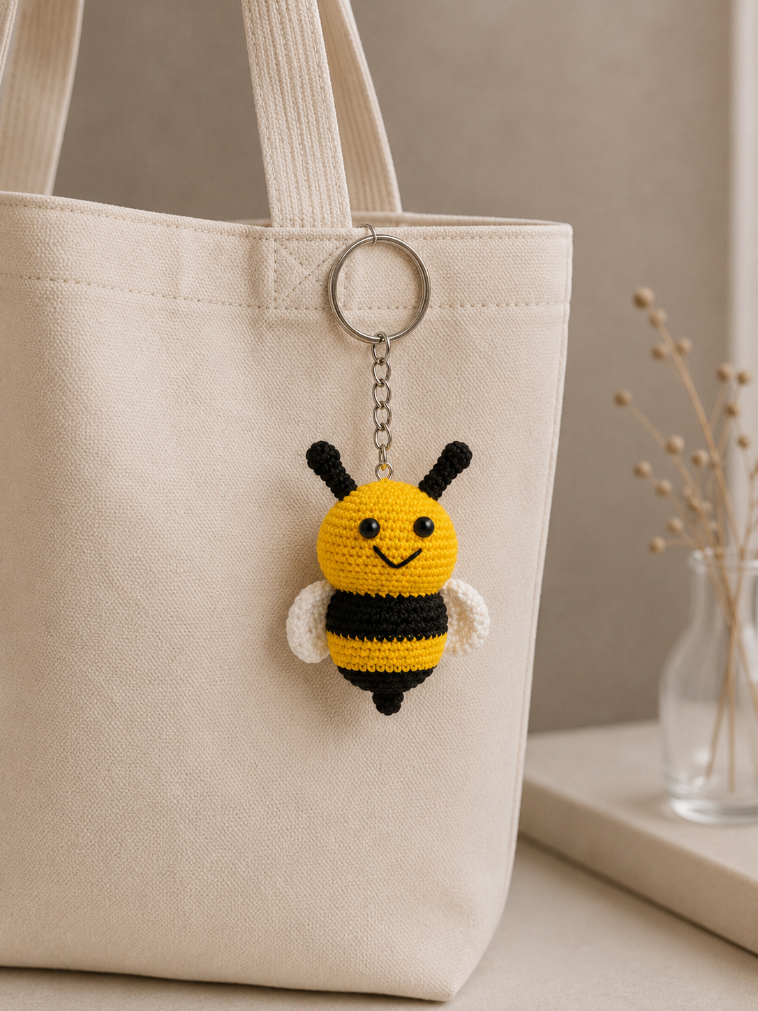Handmade Crochet Honey Bee Keychain