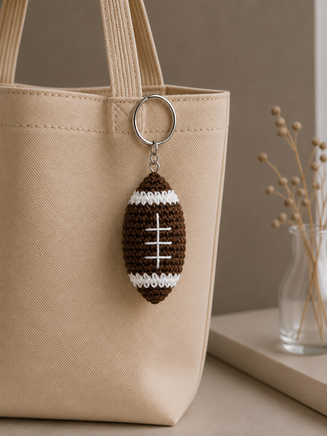 Handmade Crochet Rugby Ball Keychain