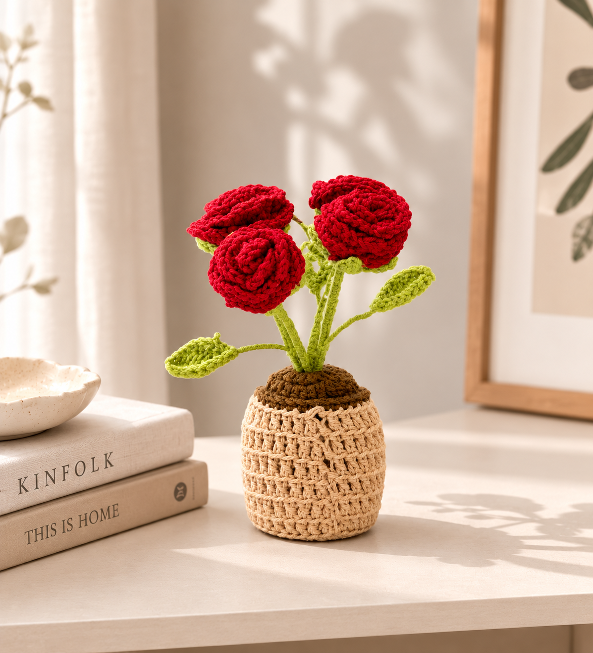 Handmade Crochet Rose Flower Pot