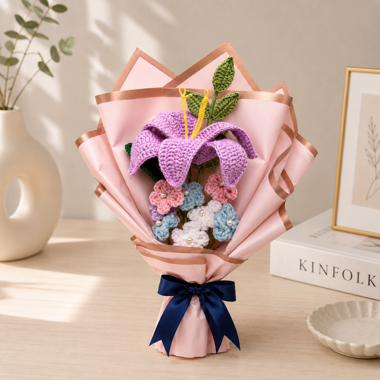 Handmade Crochet Lily & Forget-Me-Not Bouquet