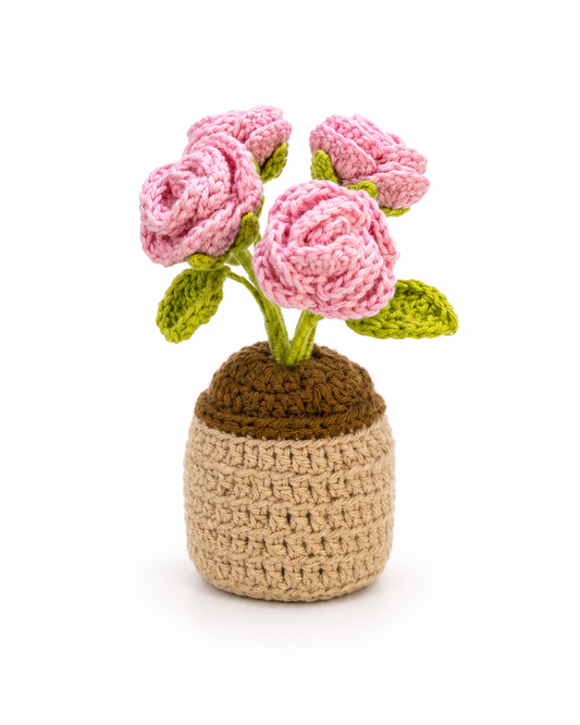 Handmade Crochet Rose Flower Pot