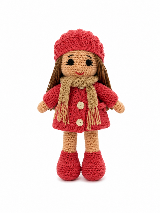Handmade Crochet Winter Girl Doll – Red