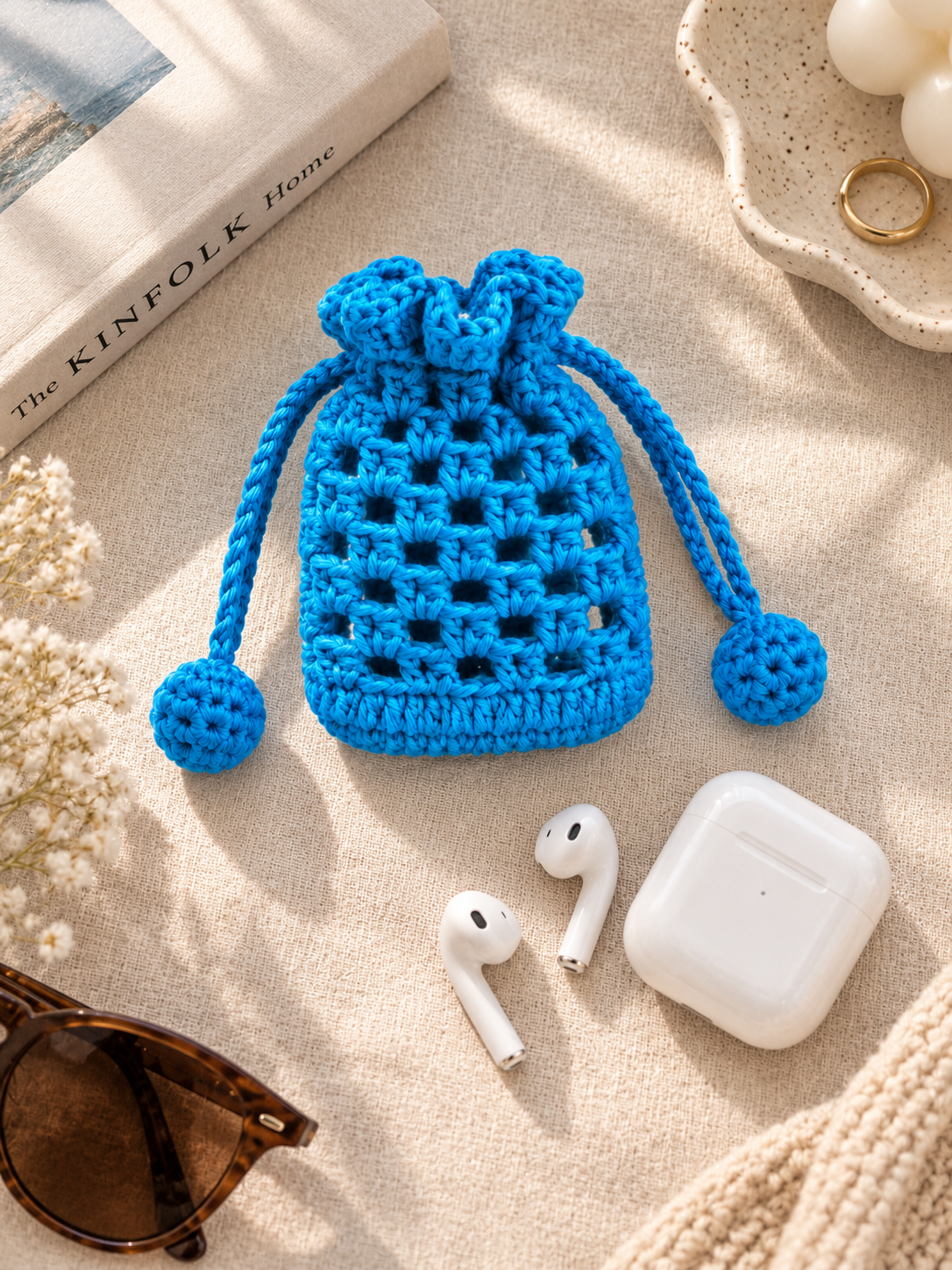 Bloom Drawstring Crochet Pouch