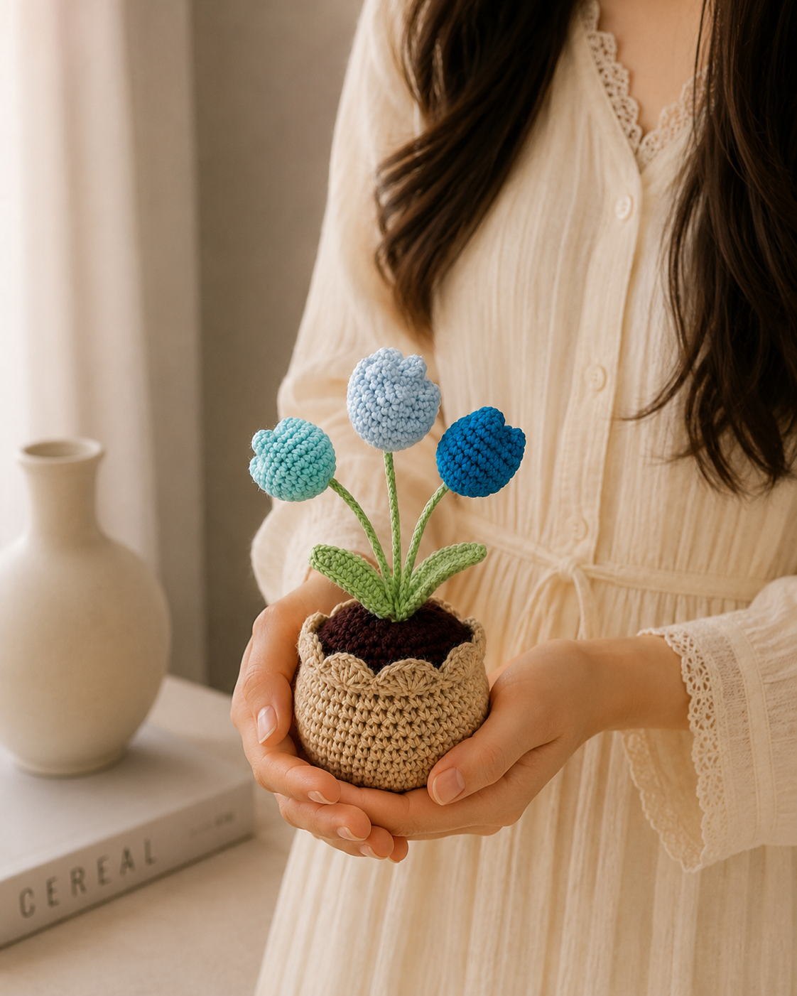 Handmade Crochet Tulip Flower Pot